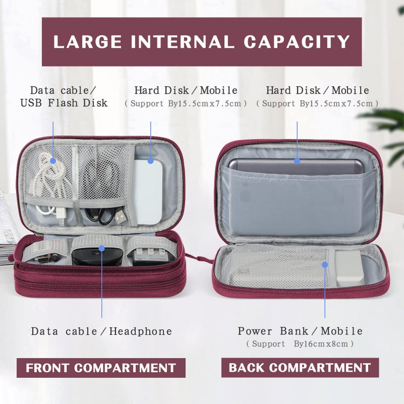 FYY Electronic Organizer  Travel Cable Organizer Bag Pouch Electronic Accessories Carry Case Portable Waterproof Double Layers All-in-One Storage Bag for Cable  Cord  Charger  Phone  Earphone Wine Red - Image 3